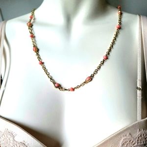 Fashion Pink Coral and Gold Color Necklace 35"